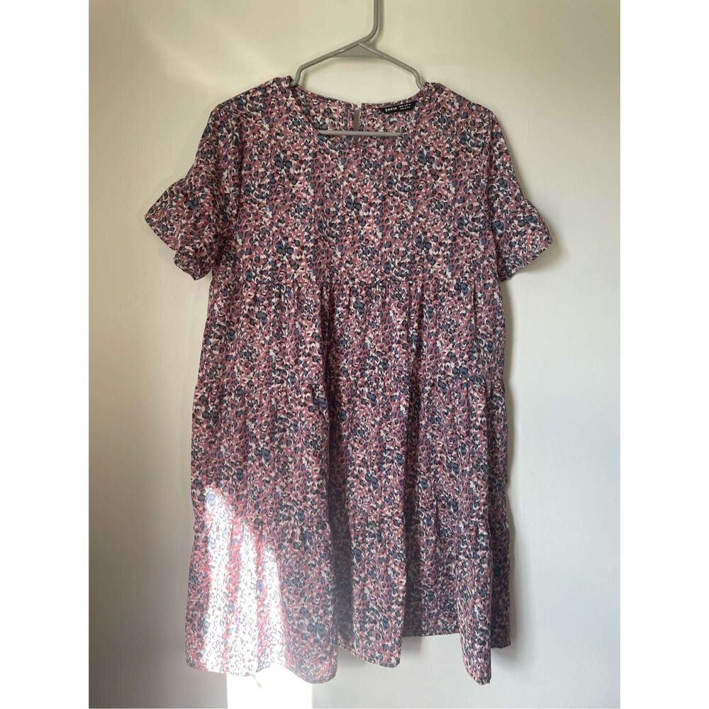 Shein M Pink and Blue Floral Bell Dress